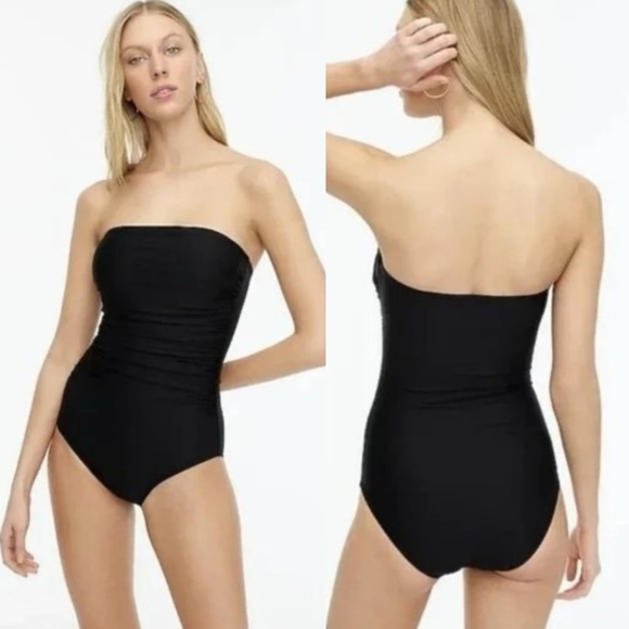 J Crew Ruched Bandeau One‎ Piece Swimsuit Black Womens Size 12 Style B6818 Beach - Picture 2 of 14